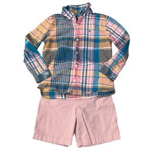 Boy's Outfit Vineyard Vines Shirt Carters Shorts Size 7 Pink Plaid